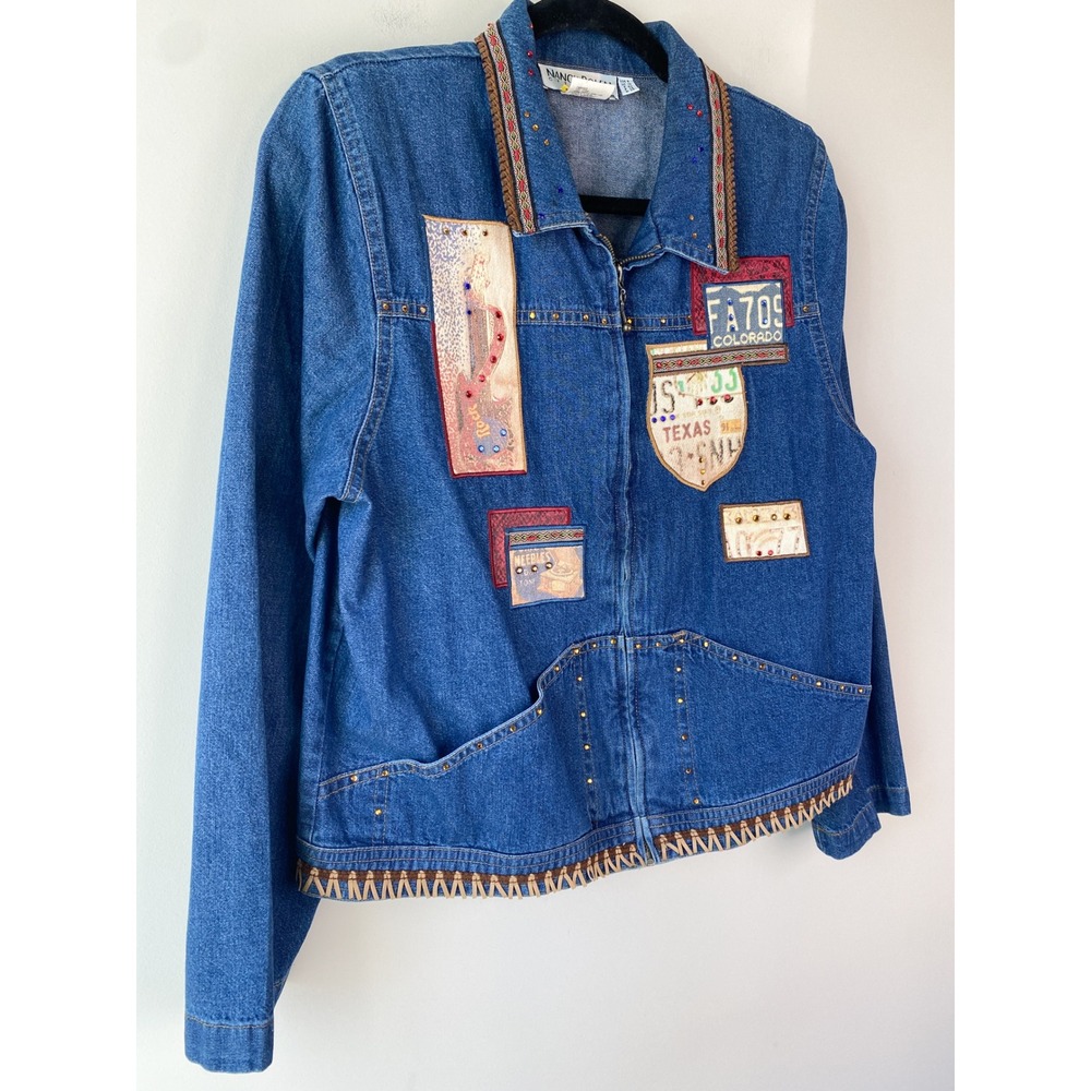 Nancy Womens Bolen Denim Patch Jacket 8 Blue Texas Retro Colorado Western Unique - Picture 2 of 10